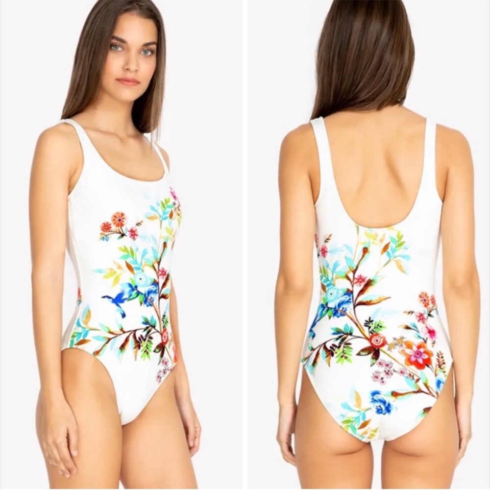 Johnny Was White Floral & Bird One-Piece Swimsuit